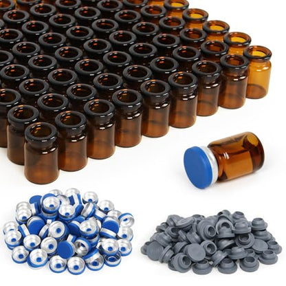100 Pack 3ml Amber Glass Vials with Caps – 1 Dram Lab Headspace Vials - color: Amber Vial Blue Cap, size: 3ml-20mm