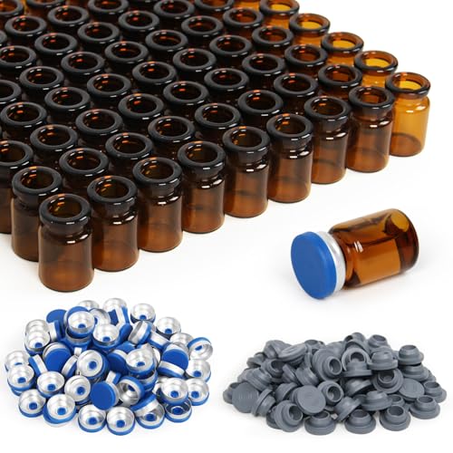 100 Pack 3ml Amber Glass Vials with Caps – 1 Dram Lab Headspace Vials - color: Amber Vial Blue Cap, size: 3ml-20mm