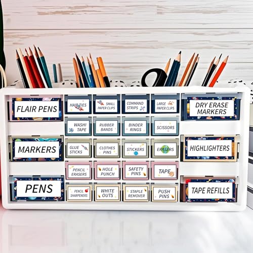 54Pcs Teacher Toolbox Labels Classroom Decoration Self-Adhesive Outer Space Toolbox Sticker Solar System Tool Box Storage Decal Astronaut Organizer Container Decor for Back to School Teacher Supplies - style: Outer Space