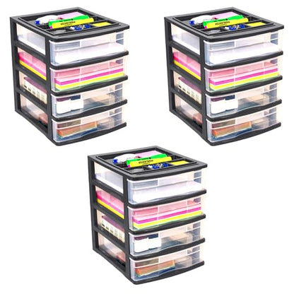Gracious Living 4-Drawer Desktop Organizer with Tray Top, Black, 3-Pack - size: 3 Pack
