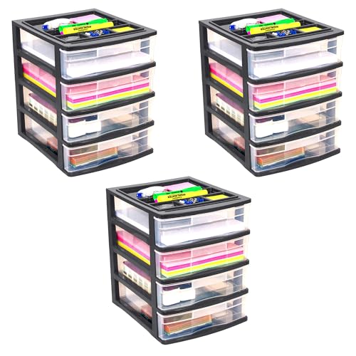 Gracious Living 4-Drawer Desktop Organizer with Tray Top, Black, 3-Pack - size: 3 Pack