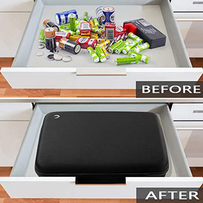 Comecase Battery Organizer Case for 48 AA Batteries, Hard EVA, Black - size: 48 AA