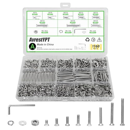 1160Pcs M3 Countersunk Flat Head Phillips Machine Screws Assortment Kit, Nuts Washers with Screwdriver, M3x6/8/10/12/16/20/25/30mm for Electronics & Machinery - size: M3x6/8/10/12/16/20/25/30-1160Pcs