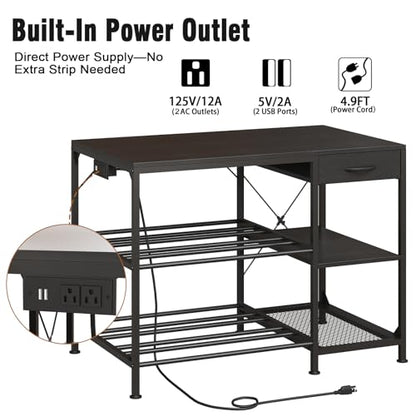 3D Printer Stand with Drawer&Outlet,3D Printer Table with Filament Storage - color: Black