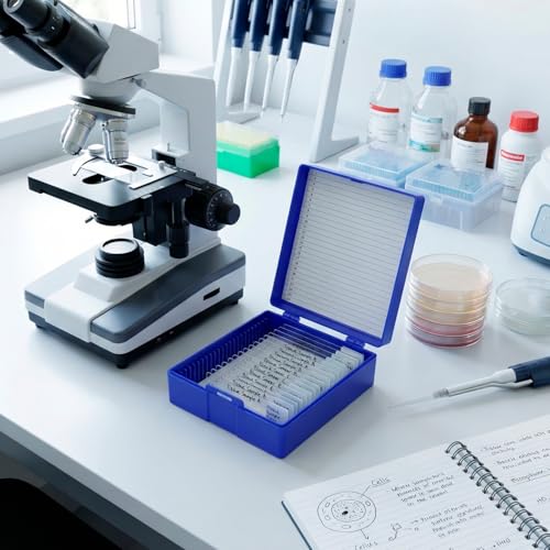 QWORK 25-Microscope Glass Slide Box, Plastic Storage Container with 4 Color, Compact Size 8.2 cm x 9.4 cm x 3.2 cm, Pack of 4