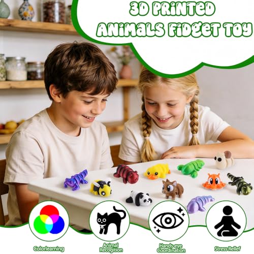 Celltestria 120Pcs 3D Printed Animals Figurines Articulated Fidget Toys - style: 120Pcs Mini Animals