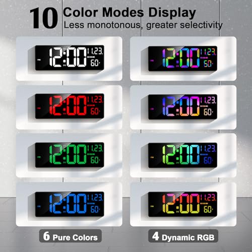 16" Bluetooth Digital Wall Clock - Auto Time Sync, 10 RGB Colors - color: Rgb