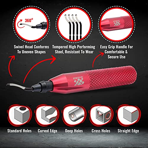 AFA Tooling Deburring Tool, 21 HSS Blades, Red CNC Anodized Aluminum Handle - style: 21 Blades (Mixed 4 Types)