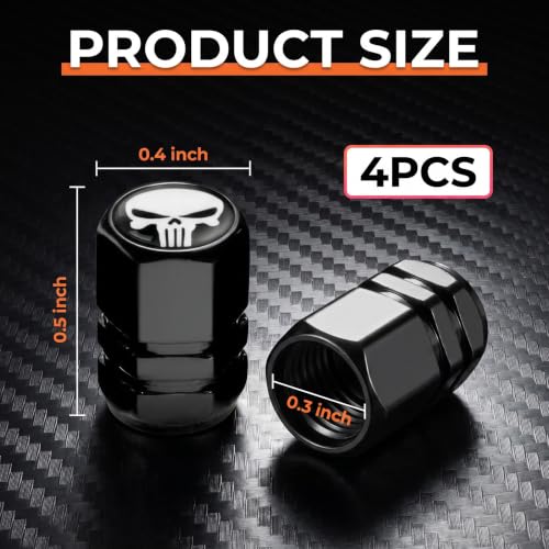 4 PCS Skull Car Wheel Tire Valve Stem Caps, Alloy Hexagon Tire Cap, Valve Stem Covers, for Most Cars (White) - color: White