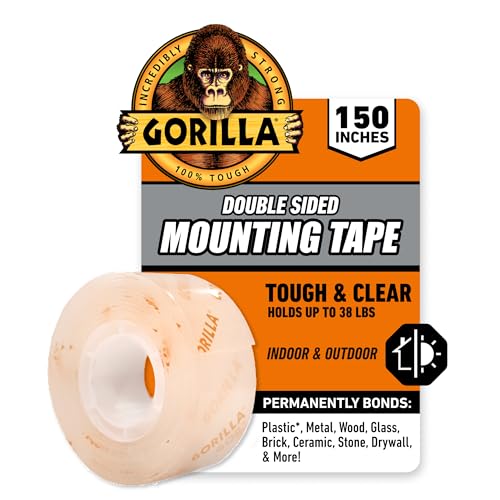 Gorilla Tough & Clear Double Sided Mounting Tape, Clear Tape, 1" x 150" (Pack of 12) - Weatherproof for Indoor or Outdoor - size: 12 - Pack