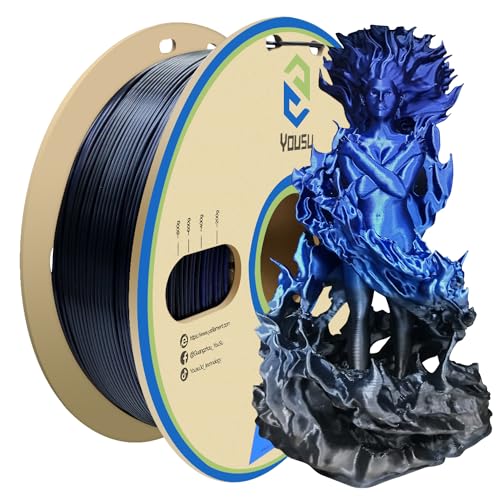 YOUSU PLA Filament 1.75mm, 3D Printer Filament Silk Black Blue Color Changing Filament 3D Printing Gradient Filament 1.75 +/-0.02mm, 1kg. - color: 19-black Blue
