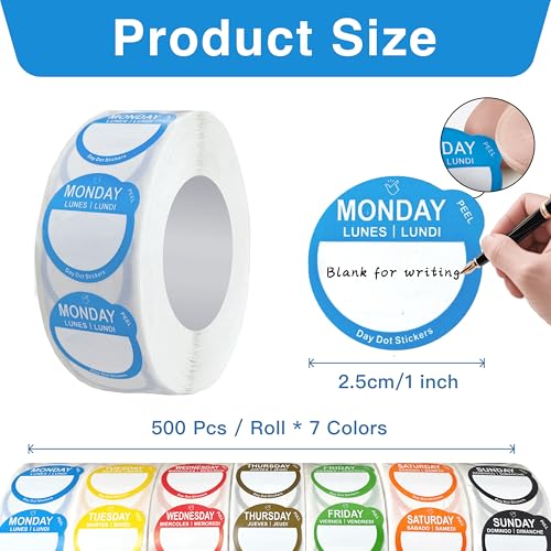 7000 Pcs 1 Inch Removable Day Dots Food Labels - color: Day Dots Food Labels
