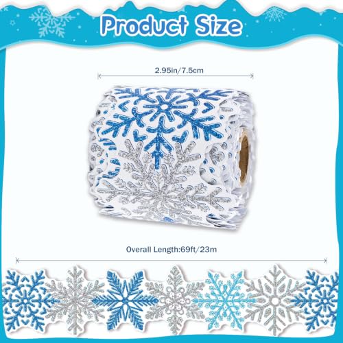 69 Feet Glitter Blue Silver Snowflake Bulletin Board Border Trim Die-Cut Winter Snow Bulletin Board Strips Roll, Winter Wonderland Classroom Decor for Winter Christmas School Home Office Wall - color: Glitter Blue Silver Snowflake
