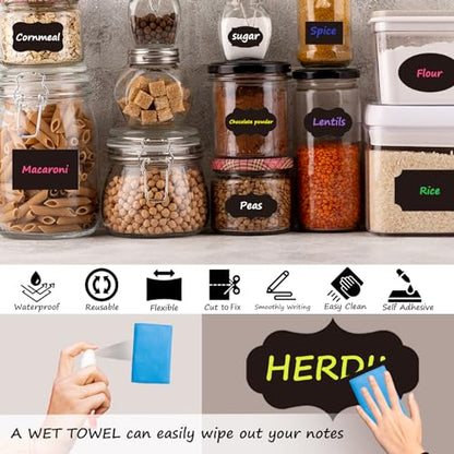 HERDIN Wavy Chalkboard Label Stickers, 120-Pc Set with 7 Markers
