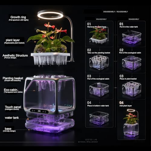 Misting Aeroponics Growing System, Smart Indoor Garden with Grow Light & Humidifier, Visual Root View, RGB Mood Light, Temperature Control, Hydroponic Planter Gift for Plant/Mushroom/Herb