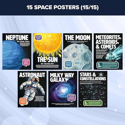 Decorably 15 Space Solar System Poster for Classroom Decor, 11x14in