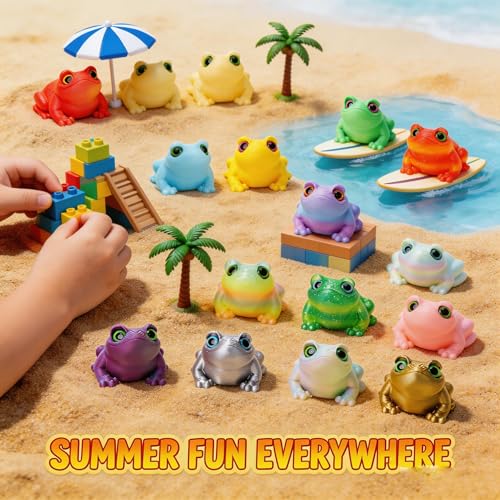 16Pcs Mini 3D Printed Frog Bulk, Articulated Frog Small Animal Figurines, 3D Printed Fidget Toys for Easter Basket Stuffers, Easter Egg Fillers for Kids, Desk Pets for Classroom Prizes - color: 16pcs Frog