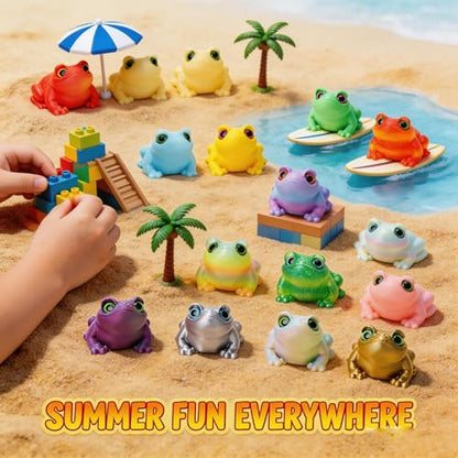16Pcs Mini 3D Printed Frog Bulk, Articulated Frog Small Animal Figurines, 3D Printed Fidget Toys for Easter Basket Stuffers, Easter Egg Fillers for Kids, Desk Pets for Classroom Prizes - color: 16pcs Frog