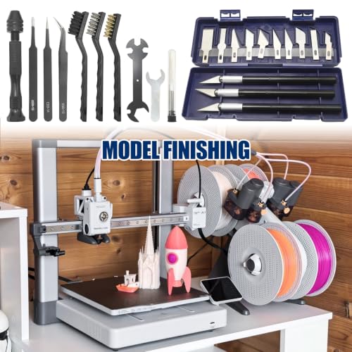 Hoypeyfiy 68Pcs 3D Printer Tools Kit with Storage Case, Replacement for Bambu Lab Ender 3 Kobra and More Printers, Deburring Tool, Scrapers, Metal Files, Brushes, Hand Drill, Tweezers