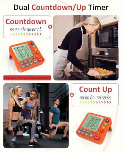 Digital Kitchen Timer with 4 Channel, Loud Alarm and Silent Mode - color: Orange