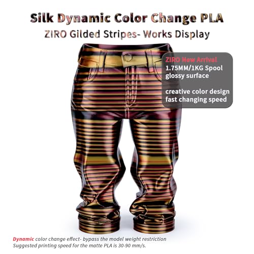 ZIRO Dynamic Color Change PLA, for 3D Printing, 1KG Spool, Gilded Stripes - color: Gilded Stripes (Silk)