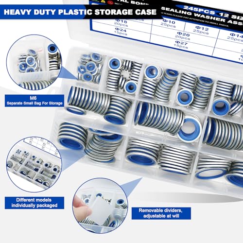 245PCS Metric Bonded Seal Dowty Washer Seal Gasket Crush O-Rings - color: 245PCS Blue Seal Washers
