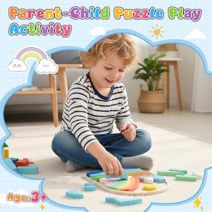 Montessori Wooden Shape Puzzles (Rainbow) - Over 3 Years Old - color: Rainbow