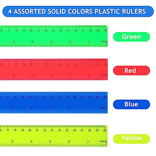 100 Pcs 12 Inch Rulers Bulk Plastic Kid Ruler for Back to School Supplies