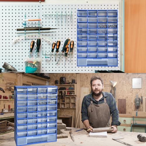 33 Drawer Plastic Small Parts Organizer, Storage Bin with Drawers for Hardware, Parts, Crafts, Beads, 11.8 x 16.1 x 5.2 Inches (Blue) - color: Blue