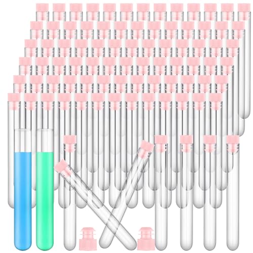 Xuhal 200 Pack Clear Plastic Test Tubes 12x100mm/12ml, Pink Color - color: pink color