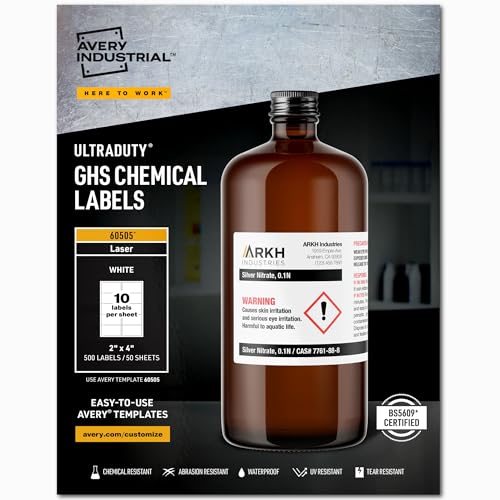 Avery UltraDuty GHS Chemical Labels for Laser Printers, Waterproof, UV Resistant, 2 x 4, 500 Pack (60505) - style: 500 labels