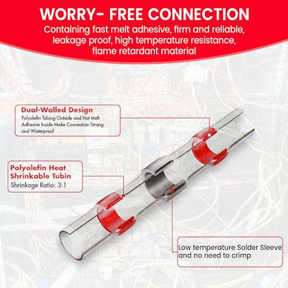 130 PCS Red Heat Shrink Butt Connectors,22-18 AWG, Self Soldering Butt Connector, Waterproof Solder Seal Wire Connectors, Butt Splice Wire Terminals for Automotive Marine Boat - size: AWG 22-18 (Qty: 130)