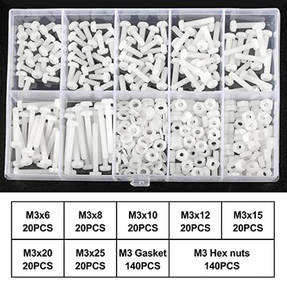 M3 White Round Head Screws, Nut Bolts, Gasket Assortment Kit - color: White