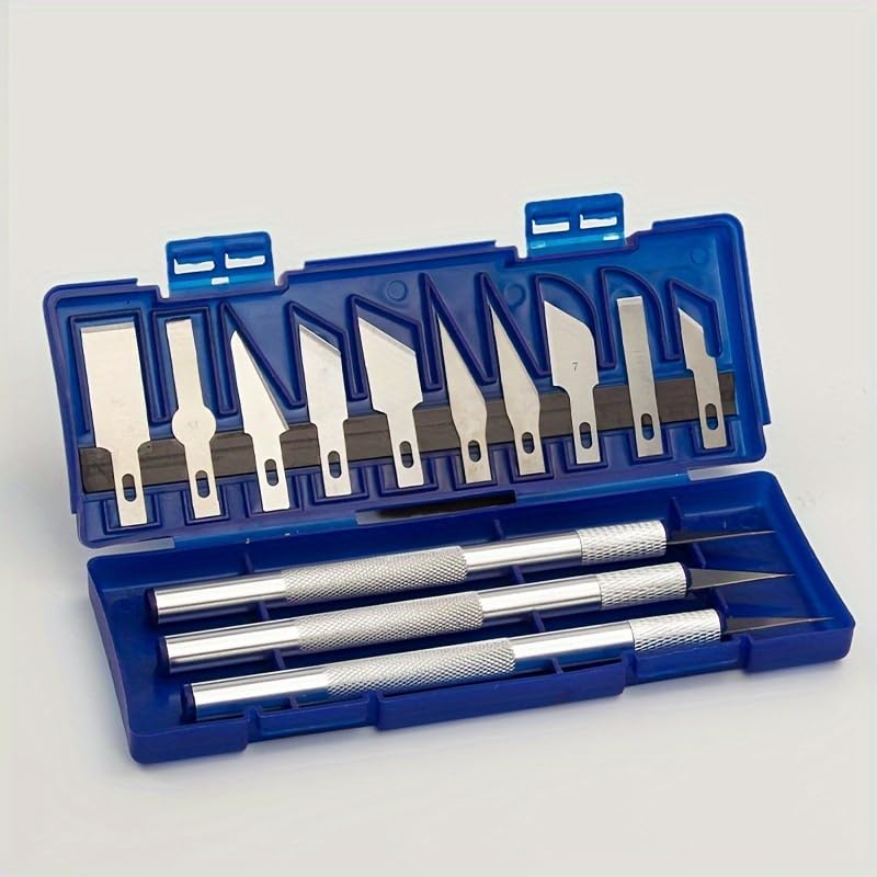 13PCS Precision Craft Knife Set, Aluminum Handle Hobby Exacto Kit with 10 Blades for DIY Art, Paper Cutting, Model Making & Carving (13 Pieces in a Blue Box) - color: 13 pieces in a blue box