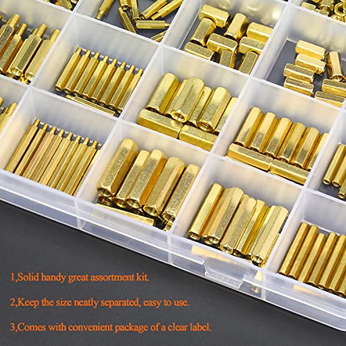 HELIFOUNER 422 Pieces M2 M3 M4 Male Female Hex Brass Spacers Standoffs Screws Nuts Assortment Kit, Threaded Pillar for Printed Circuit Board Motherboard - size: M2 M3 M4 Brass Standoff Set