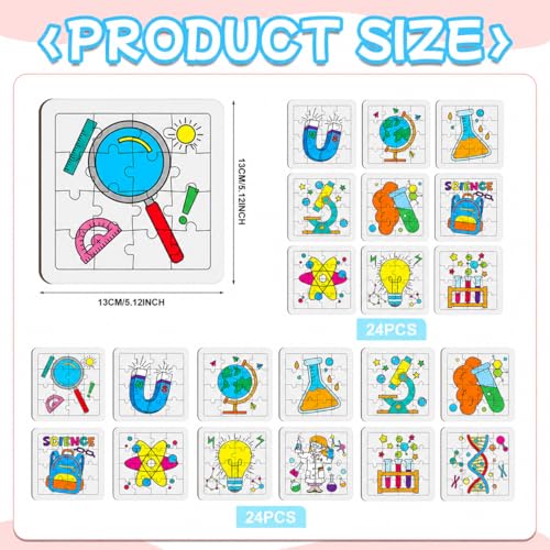 Cinrobiye 24 PCS Science Coloring Puzzle Craft Kit for Kids, DIY STEM Science Jigsaw Puzzles Bulk with 12 Designs, Educational Classroom Activities, Sciences Party Favors, Art Projects - color: Science