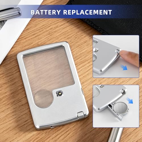2PCS 3X 6X Magnifying Glass with Light, Mini Pocket Magnifying Glass, Portable Handheld Magnifier with Protective Sheath, Illuminated Lighted Magnifier for Reading, Coins, Hobby, Travel