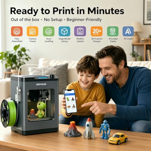 Hephi3d TINA2 Plus 3D Printer for Beginners, Fully Assembled Ready to Print - color: DarkBlue