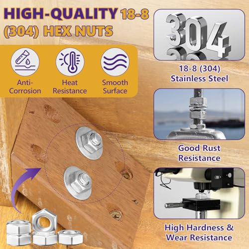 10Pcs SAE 1/2"-13 Hex Nut Set 304 Stainless Steel - size: 10Pcs-1/2"-13