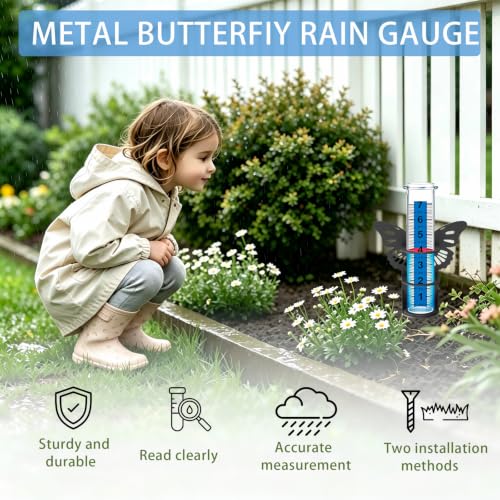 Rain Gauge Outdoor,7" Rain Gauge Outdoors Best Rated with Metal Rack Holder