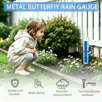 Rain Gauge Outdoor,7" Rain Gauge Outdoors Best Rated with Metal Rack Holder