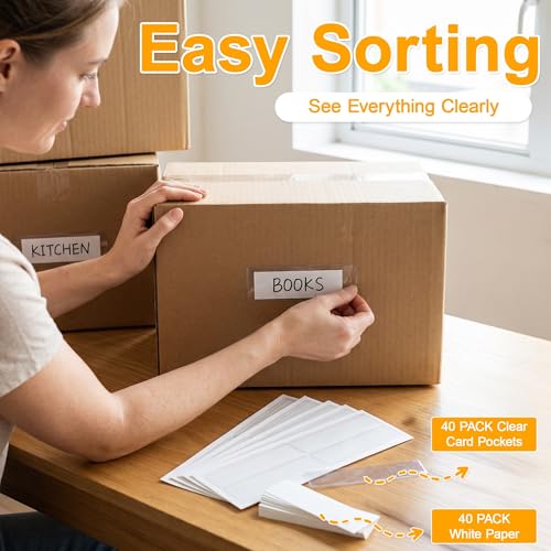 40 PCS Index Card Pockets, Self Adhesive Card Pockets with Top Open, Clear Label Pockets for Storage Bins, Plastic Labels Holders for Organizing, Loading, Drawer,Library Card, Totes, Shelves (1“X4) - size: 1“X4"