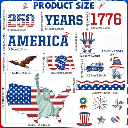 USA 250th Anniversary Bulletin Board Set 1776-2026 Patriotic Classroom Decorations 250th Anniversary Patriotic Paper Cutouts for 4th of July Independence Day Home Chalkboard Door Wall Decor - style: USA 250th
