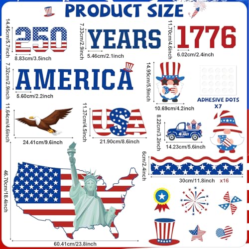 USA 250th Anniversary Bulletin Board Set 1776-2026 Patriotic Classroom Decorations 250th Anniversary Patriotic Paper Cutouts for 4th of July Independence Day Home Chalkboard Door Wall Decor - style: USA 250th