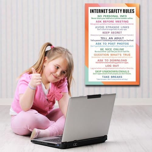 Internet Safety Rules Canvas Poster – Computer Science Classroom Wall Art Education Decor Posters Kids Teens (Framed,16×24 inches) - color: Framed, size: 16×24 inches