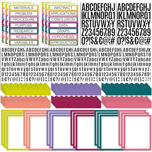 Sinload 92 Pcs Science Fair Board Supplies 60 Trim Scalloped Poster Boards 18 Presentation Subtitles 6 Project Titles 8 Letter Sticker for Classroom Display Boards(Bright Color,Wave) - color: Bright Color, style: Wave