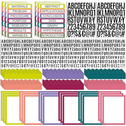 Sinload 92 Pcs Science Fair Board Supplies 60 Trim Scalloped Poster Boards 18 Presentation Subtitles 6 Project Titles 8 Letter Sticker for Classroom Display Boards(Bright Color,Wave) - color: Bright Color, style: Wave
