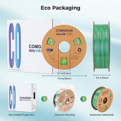 Comgrow Tri-Colors Silk PLA 3D Printer Filament - color: Blue & Green & Orange