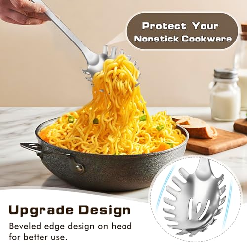 3 Pcs Stainless Steel Cooking Utensils Set, Heat Resistant Kitchen Utensils, Metal Kitchen Tools Include Solid & Slotted Spoon, Pasta Server, Ergonomic Handle, Dishwasher Safe, Easy to Clean, Silver - color: G. 3 Pieces