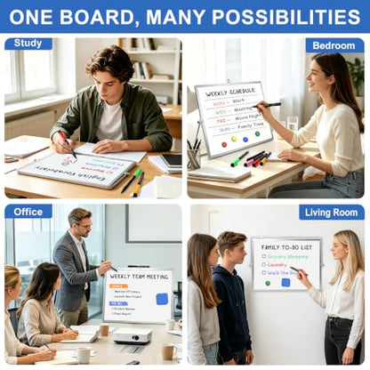 Dry Erase White Board with Stand, 16"x12" Double-Sided Magnetic Whiteboard - color: Silver